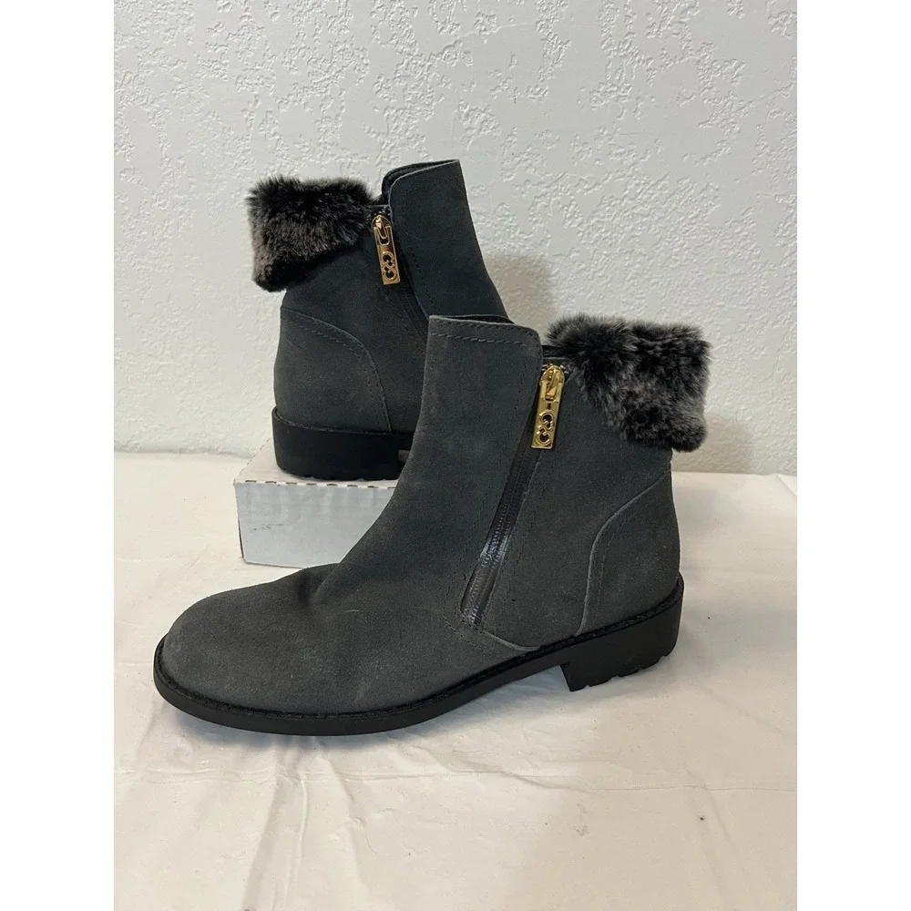 Cole Haan Womens‎ Quinney Boots Size 8 Waterproof Gray Suede Fur Ankle Bootie